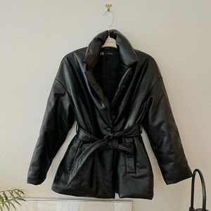 NWOT Zara Puffy Vegan Leather Coat